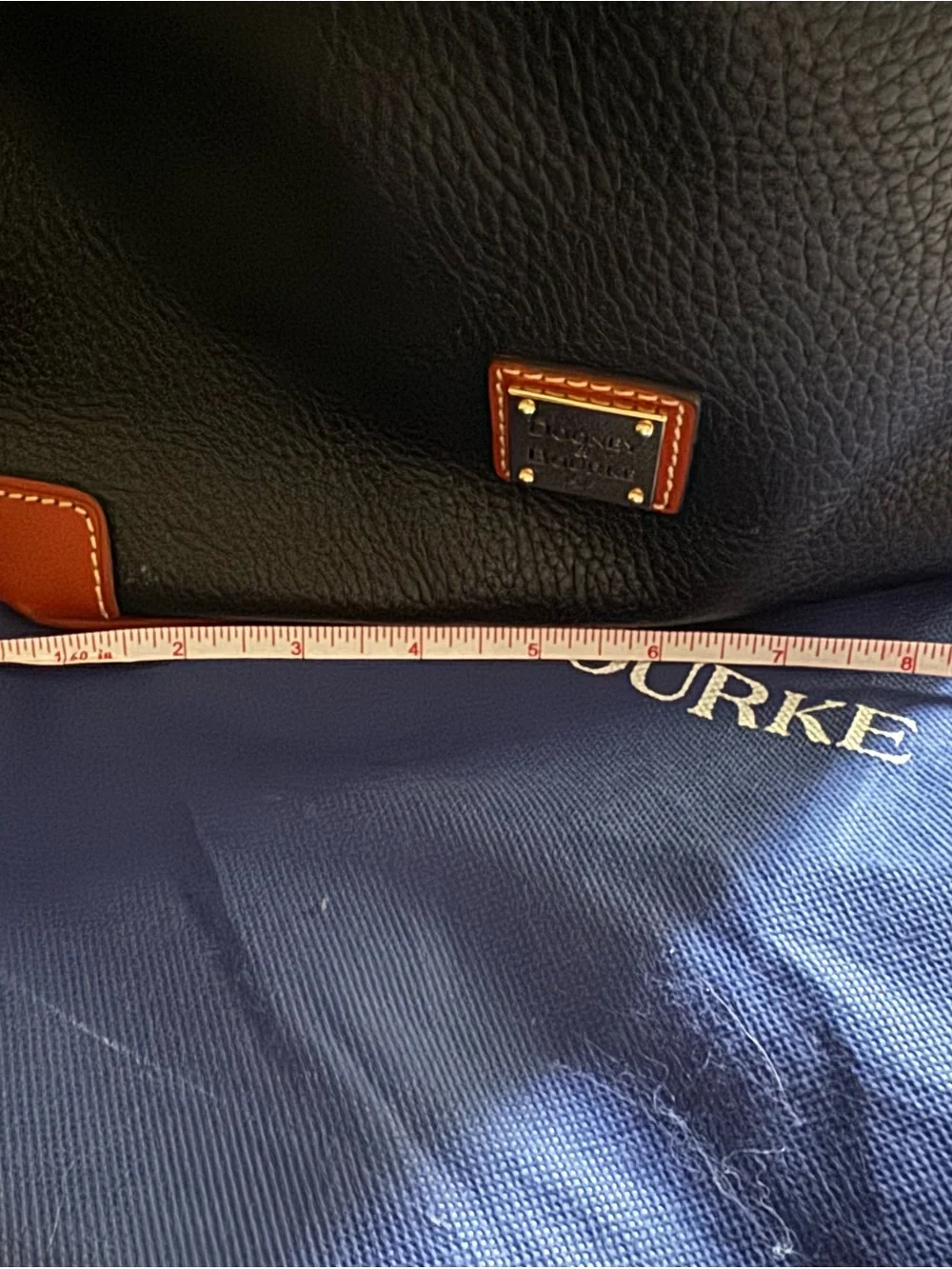Dooney & Bourke Black Pebbled Leather Crossbody with Brown Trim & Gold Hardware
